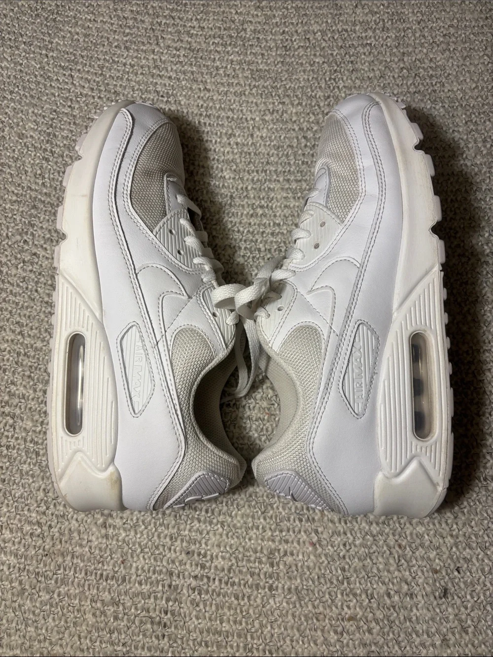 Nike Air Max 90 Triple White Mesh Leather Sneakers - Men's Size 10 CN8490-100